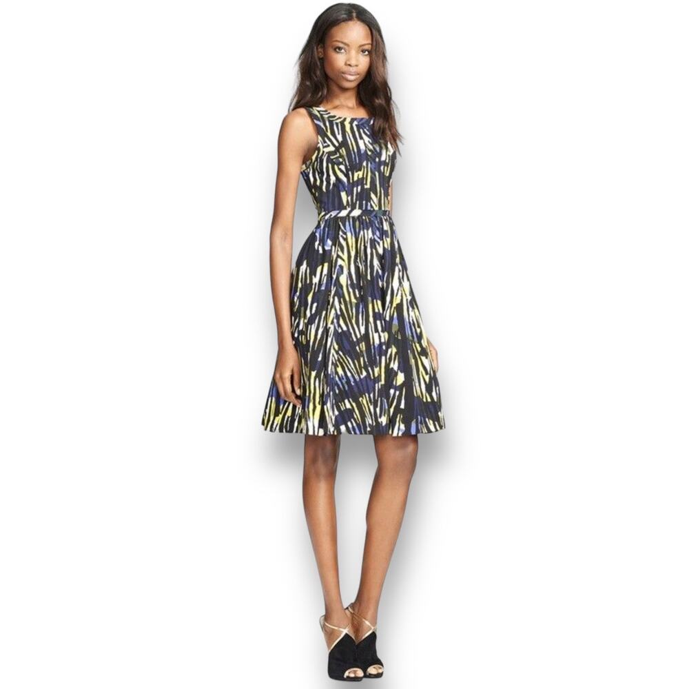 Tracy Reese Modern Camo Print Frock Sleeveless Fit Flare Dress Women's 6 Black